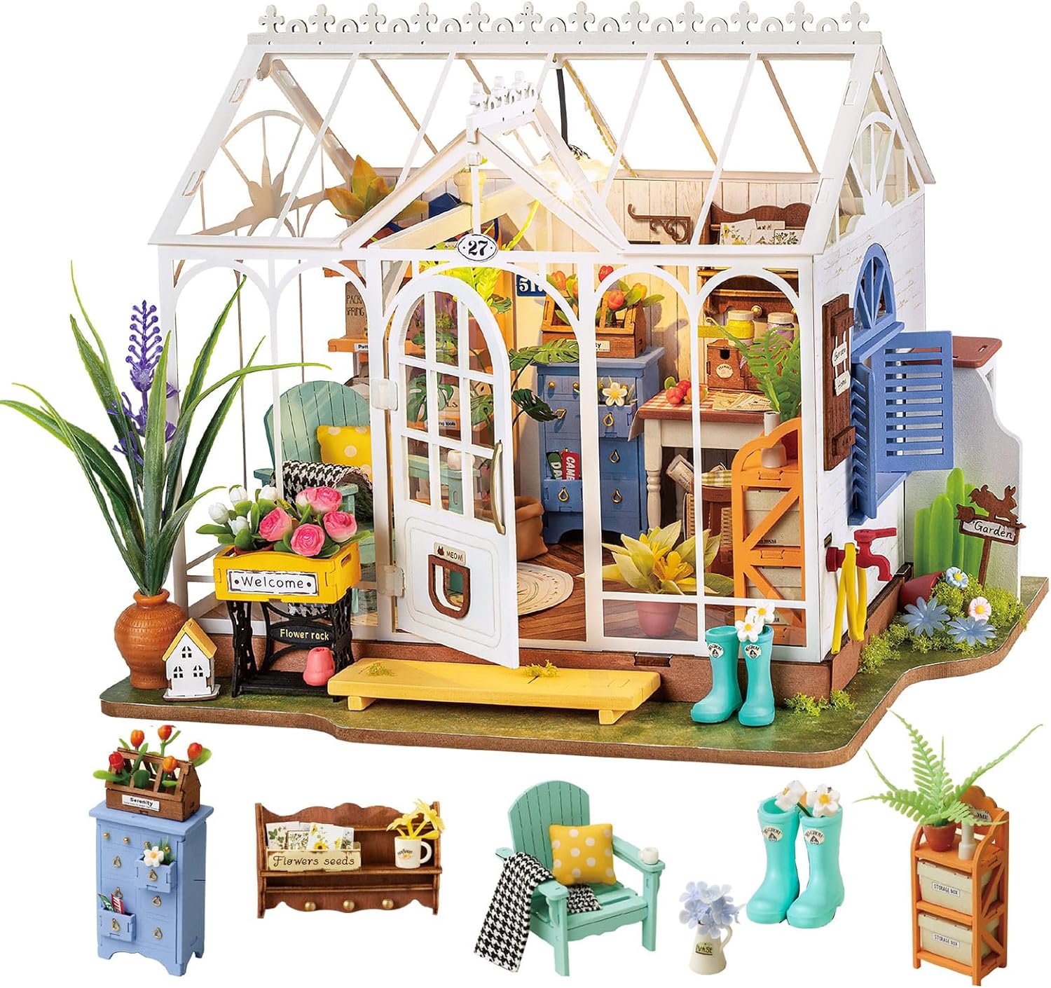 9.6" DIY Miniature Dollhouse Kit with LED X80637