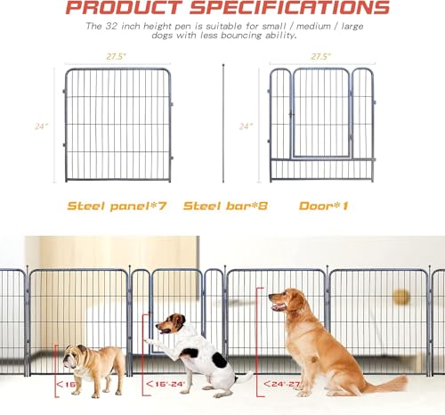 Silver Gray 8 Panels 32 inch Heavy Duty Folding Dog Playpen with Door Z17138