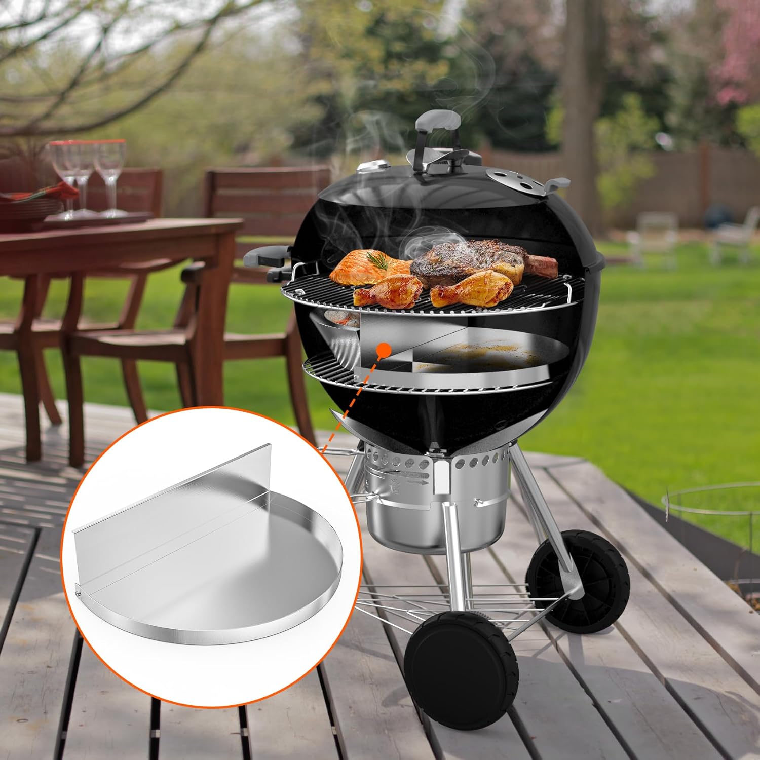 Stainless Steel Detachable Grill Drip Pan with Removable Charcoal Divider H72253