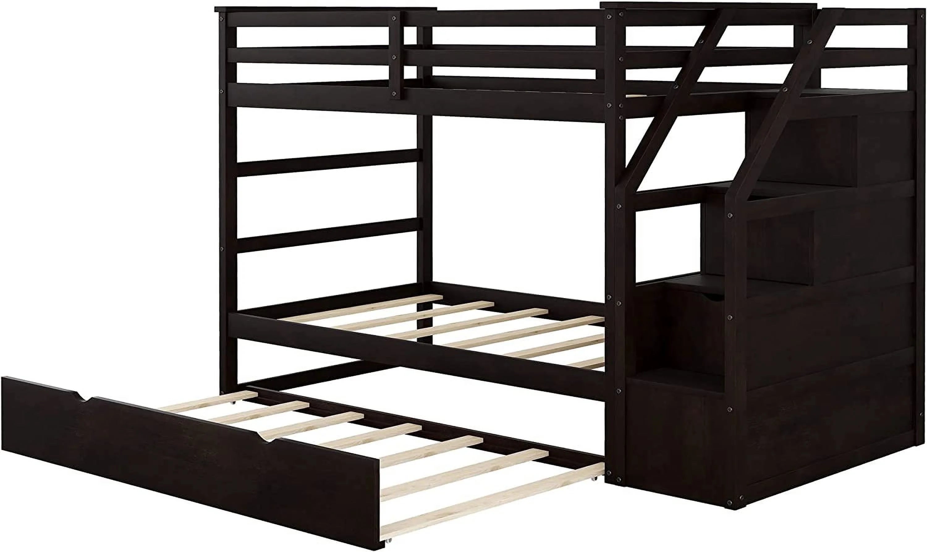 Espresso Wooden Over Bunk Bed with Trundle and 3 Storage Stairs F82653