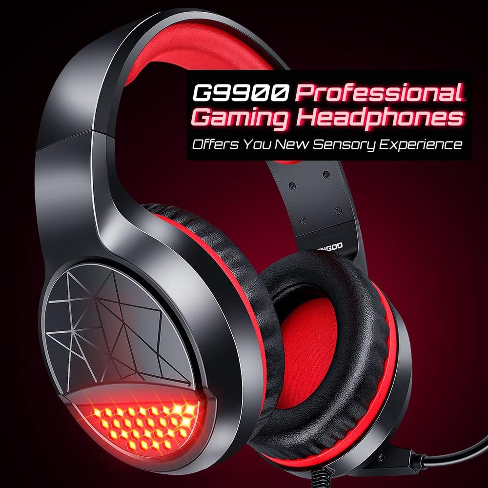 Gaming Headset Over Ear Headphones with Mic Red LED Light E4954