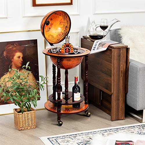 Cream White Wood Globe Bar Cart with Wheels X947376
