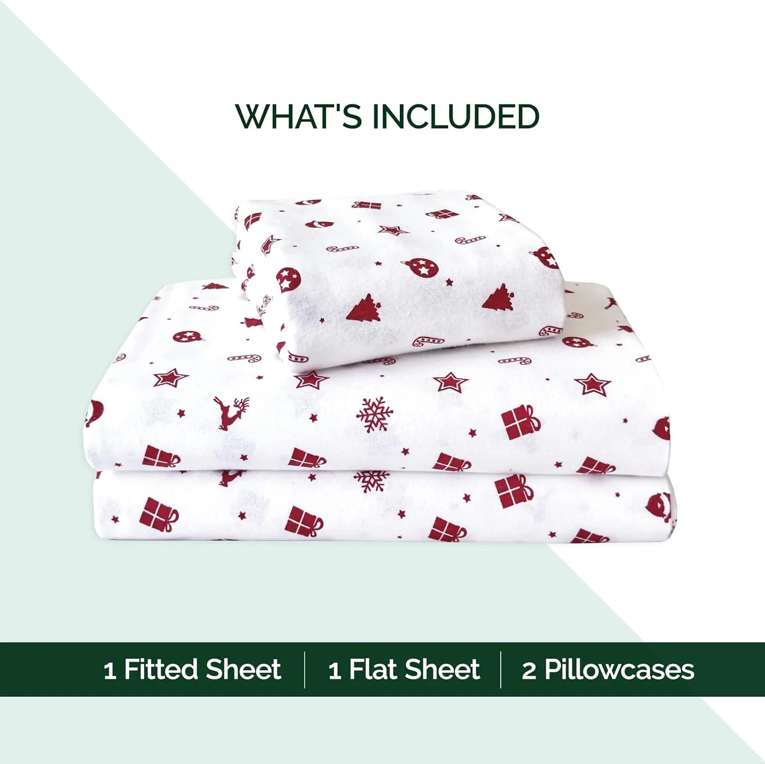 King Flannel Sheets - 4-Piece 100% Turkish Cotton, Red Stars, Deep Pocket Q766
