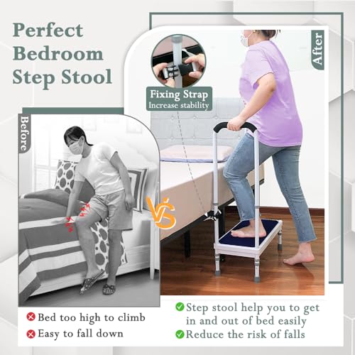Medical Step Stool with Handle Bed Steps 3-in-1 Safety Bed Handle Wide Foot Step Stool H9809