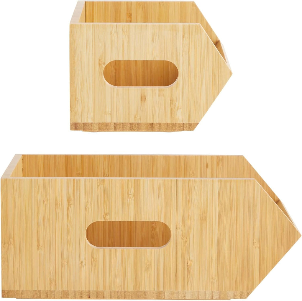 2 Pack Stackable Bamboo Wood Storage Bins M990338