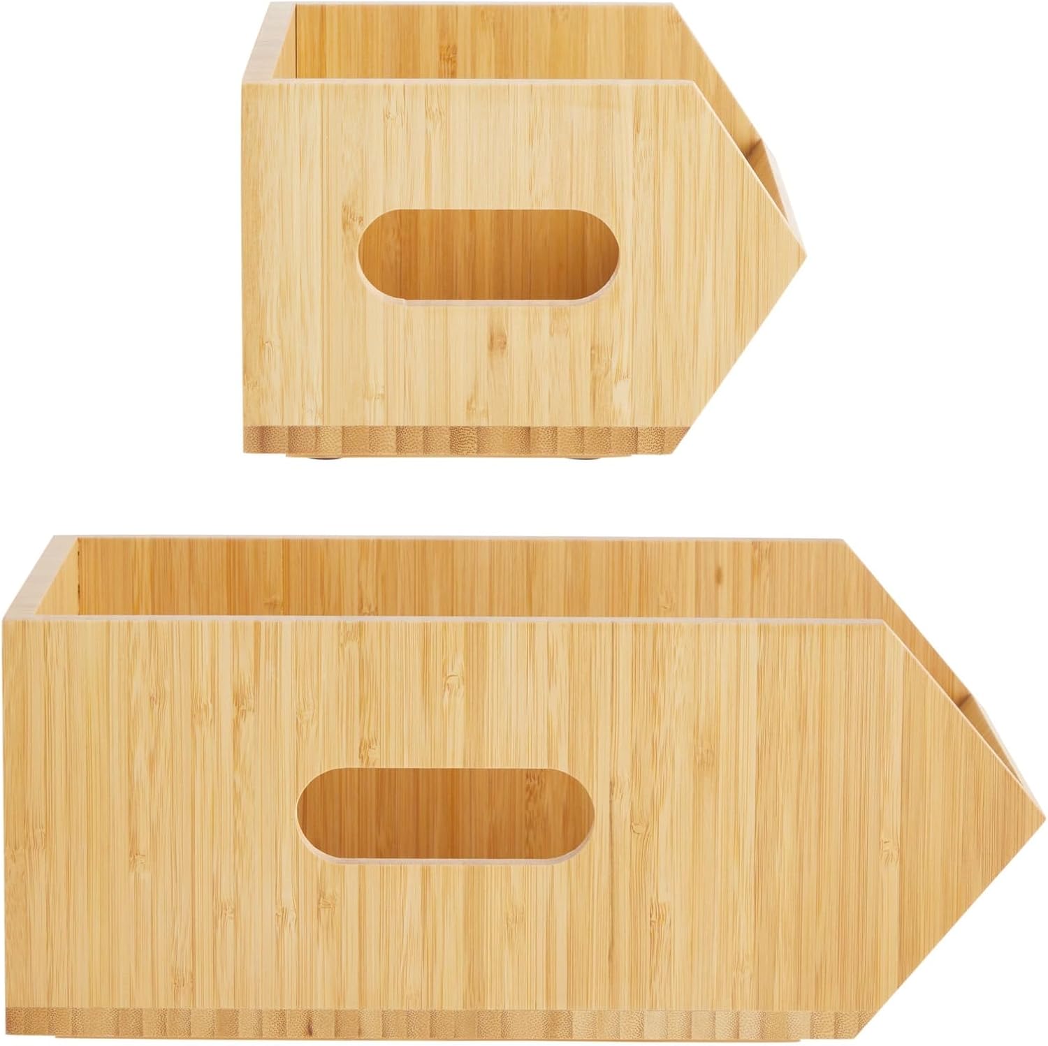 2 Pack Stackable Bamboo Wood Storage Bins M990338
