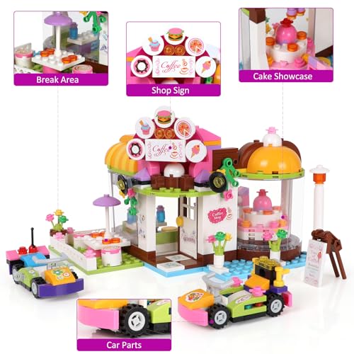1140 Pieces Coffee Shop Building Blocks Set with Storage Box Q221426