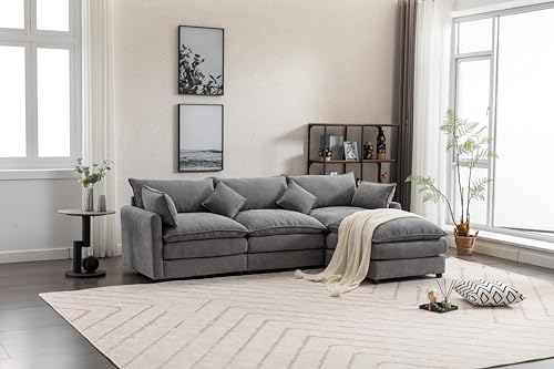 Beige U Shaped Modular Sectional Sofa with Double Chaises and 4 Pillows Q98241