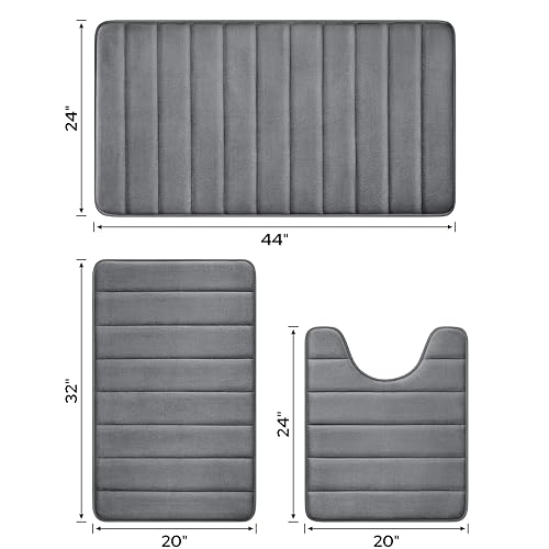 Black Memory Foam Bathroom Rug Set 3 Piece Non Slip Shaggy Bath Mat W8948