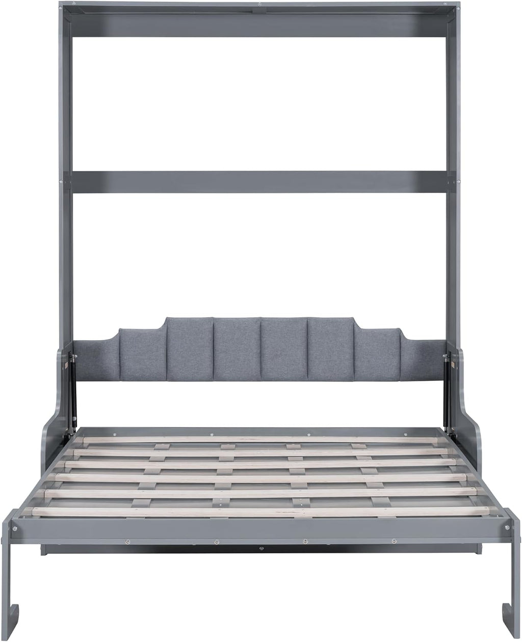 Queen Size Solid Wood Murphy Bed with Upholstered Headboard (Gray) Z2784