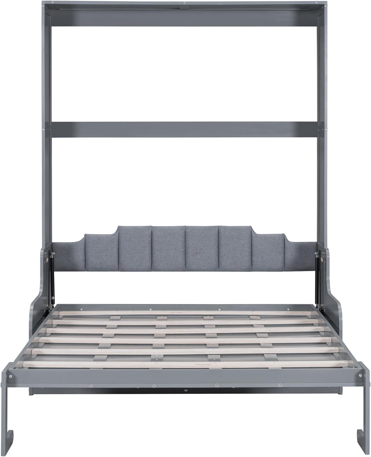 Queen Size Solid Wood Murphy Bed with Upholstered Headboard (Gray) Z2784