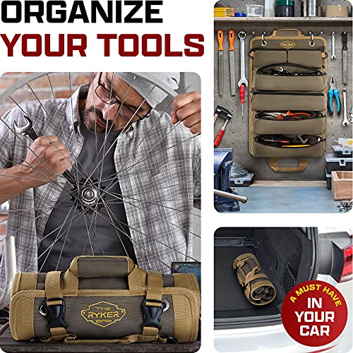 Heavy Duty Motorcycle Tool Roll Bag with Detachable Pouches Q297142