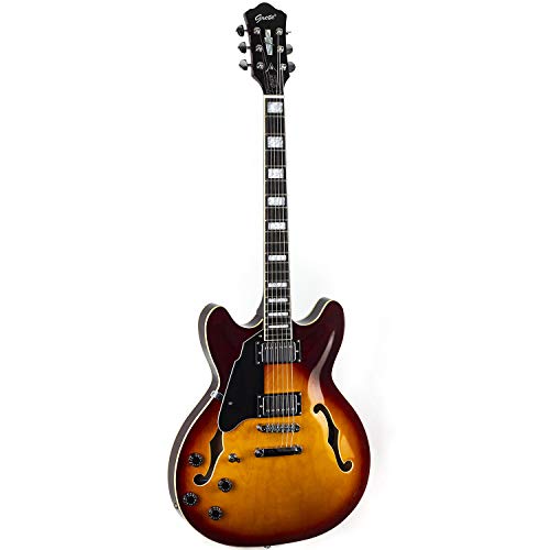 Vintage Sunburst Left-Handed Semi-Hollow Body Electric Guitar with Stainless Steel Frets P43102