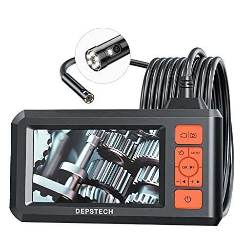 Dual Lens Industrial Endoscope, 1080P Digital Borescope Inspection Camera, 7.9mm IP67 Waterproof Sewer Camera with 4.3" LCD Screen, 7 LED Lights, 16.5FT Semi-Rigid Cable, 32GB Card-Black G300368