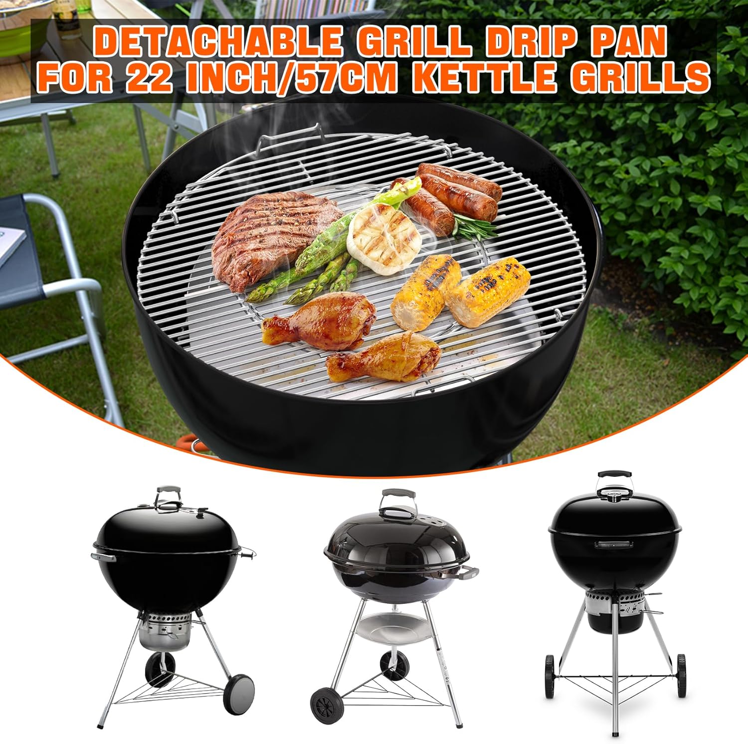 Stainless Steel Detachable Grill Drip Pan with Removable Charcoal Divider H72253