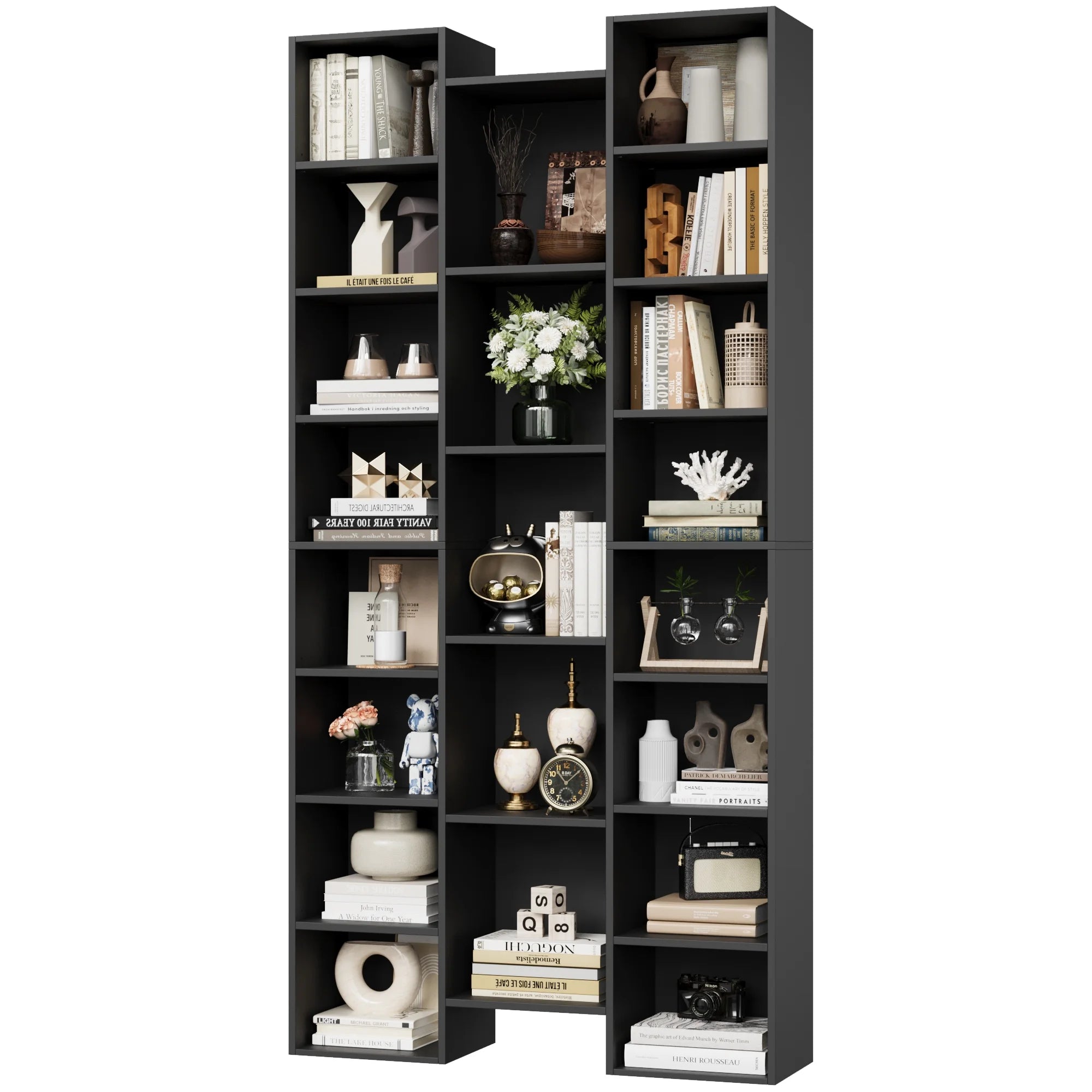Black 21-Cube Bookcase with Adjustable Shelves X50423