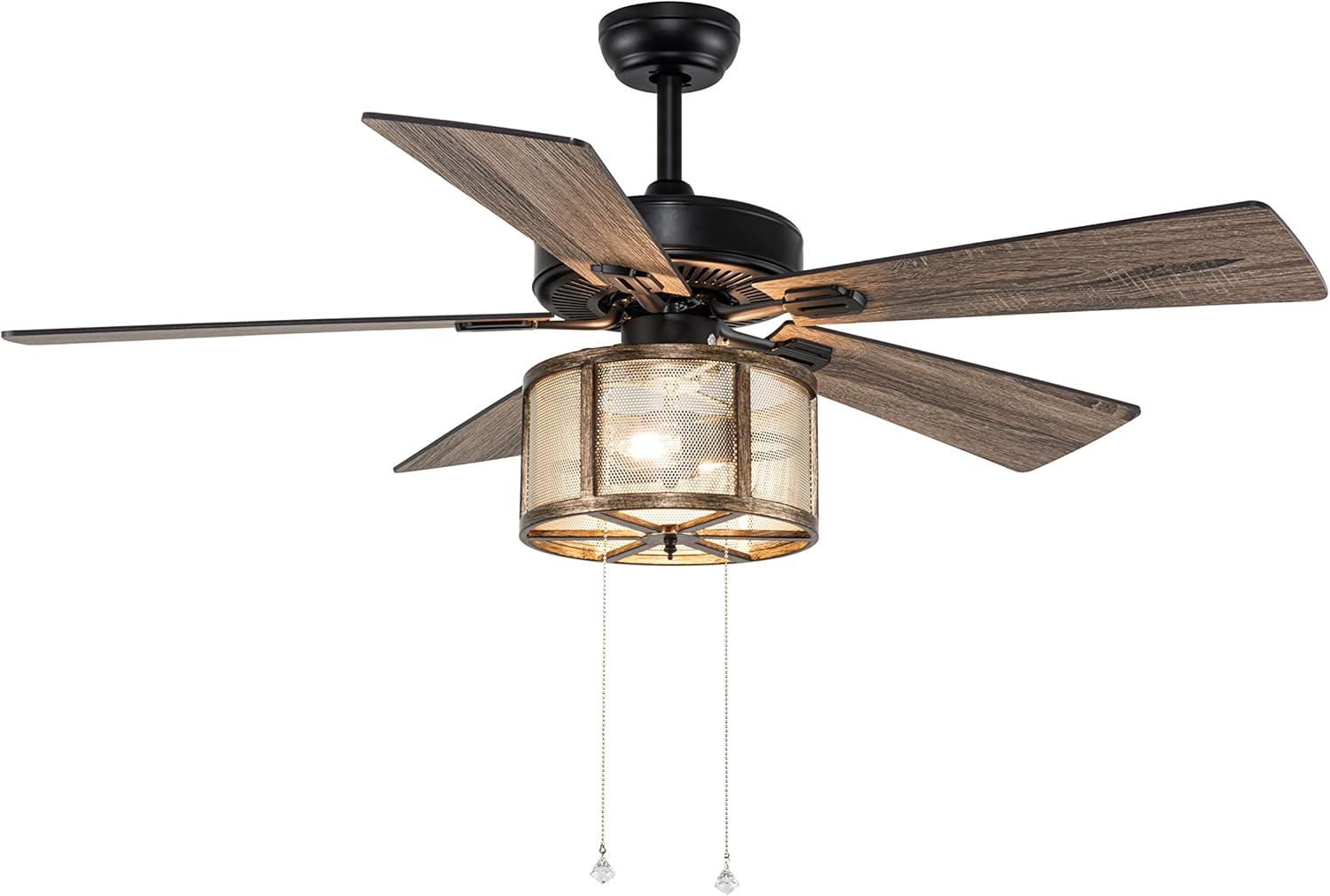 Matte Black Caged Ceiling Fan with Lights Remote Control I867