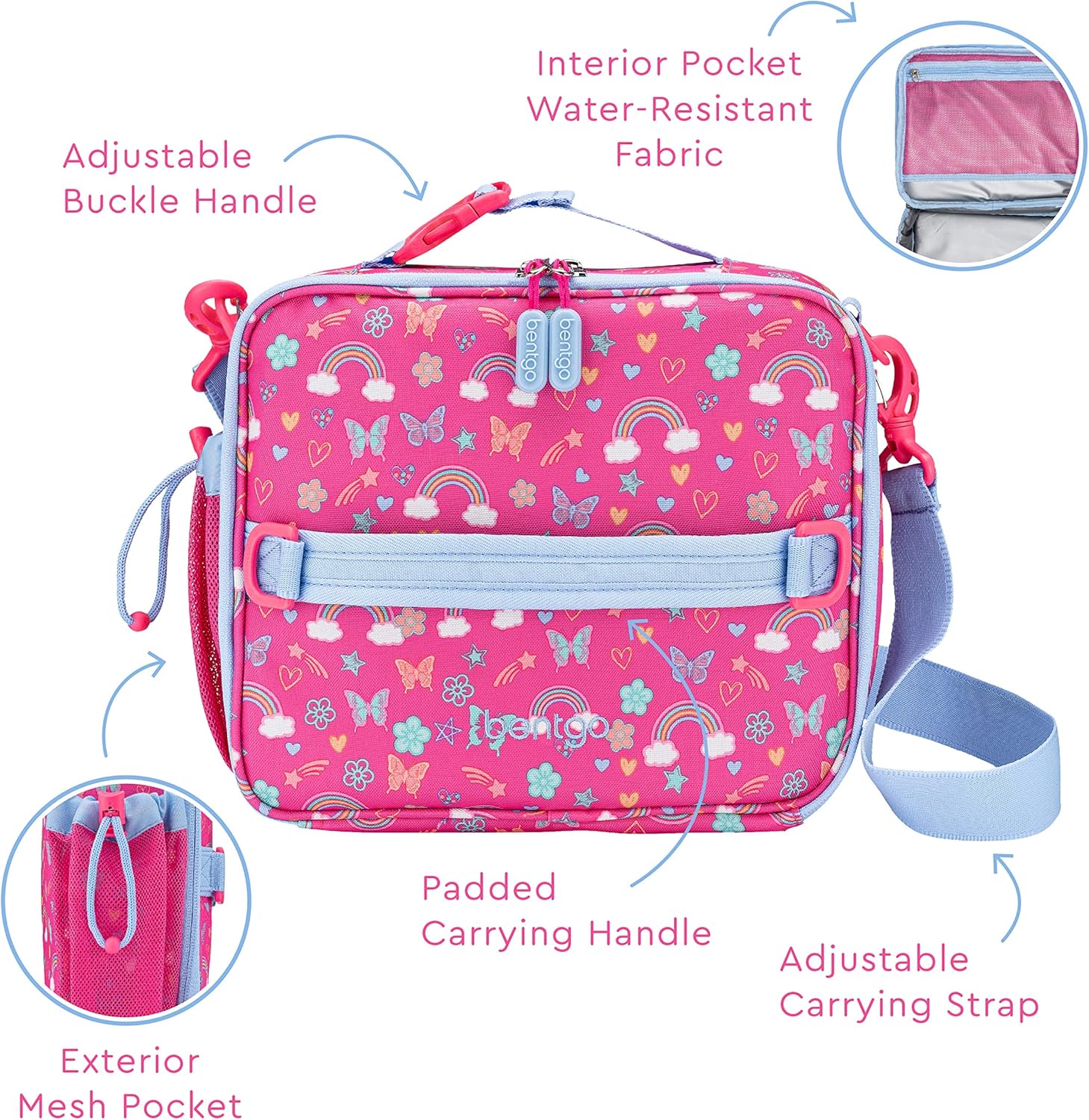 Insulated Lunch Bag Set With Kids Bento-Style Lunch Box (Rainbows and Butterflies) N184100