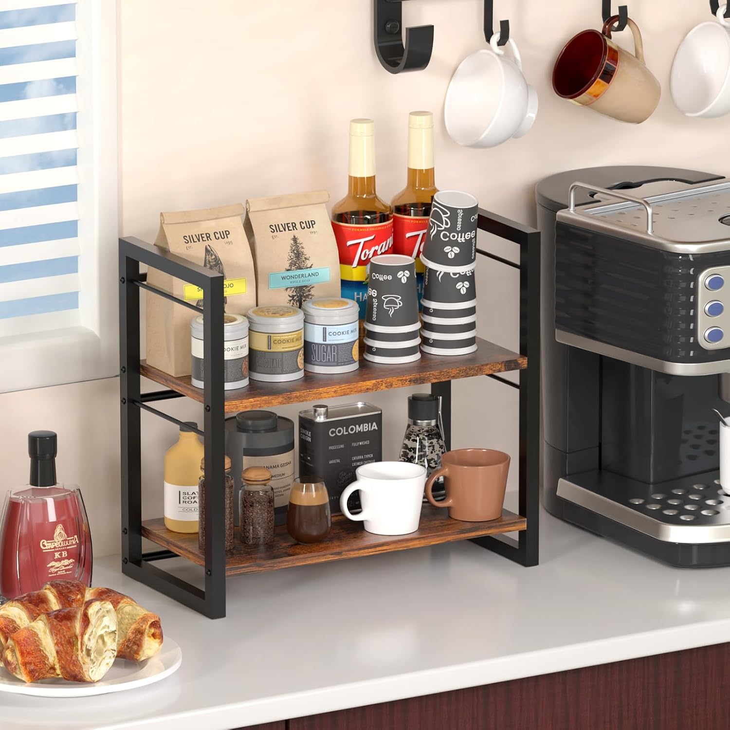 2 Tier Brown Wood Spice Rack Shelf I3947
