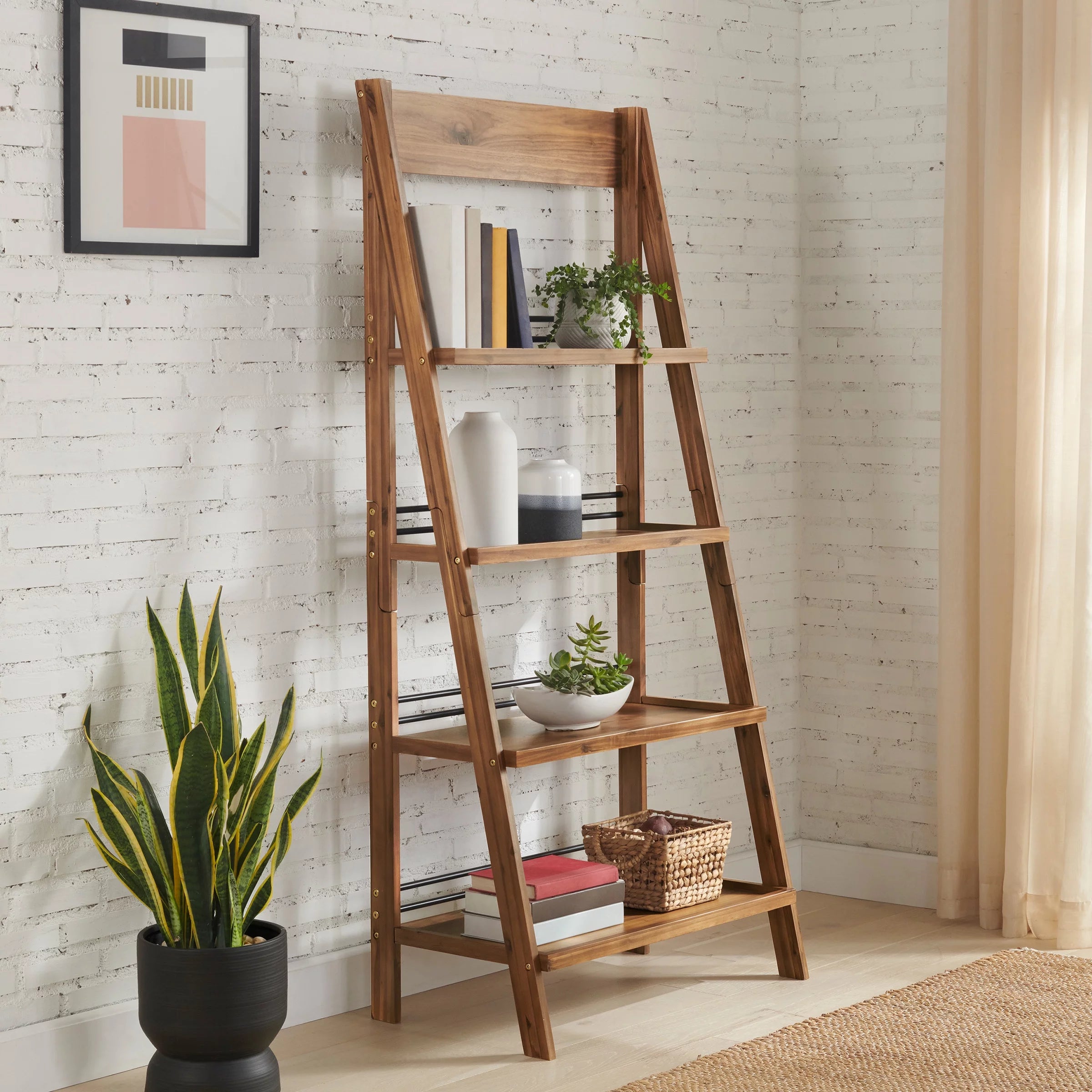 4-Tier Tall Ladder Bookshelf (Walnut) I1734