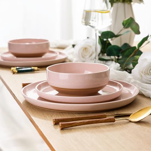 18 Piece Ceramic Dinnerware Set, Light Beige Q867296