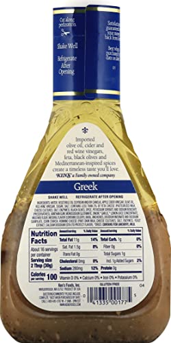 Greek Dressing with Feta Cheese & Black Olives, 16 FL OZ Bottle (Pack of 6) Y964133
