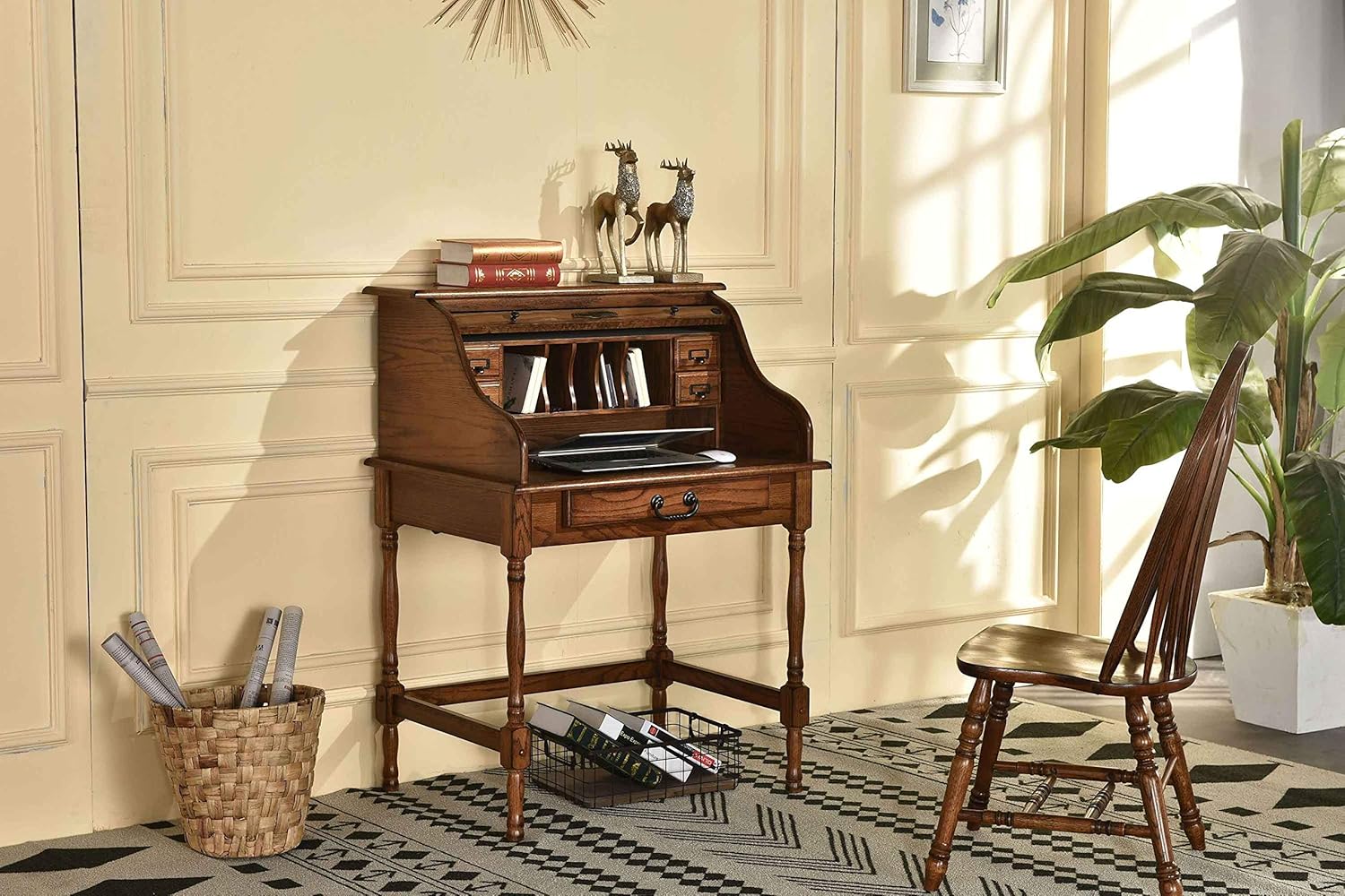 Solid Oak Wood Mini Roll Top Desk P77840