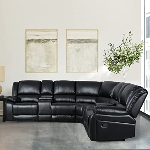 Black PU Leather Modular Reclining Sectional Sofa T970