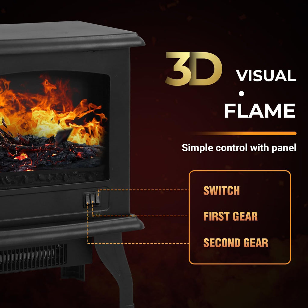 Black Electric Fireplace Heater 3D Flames Freestanding TV Stand P3085