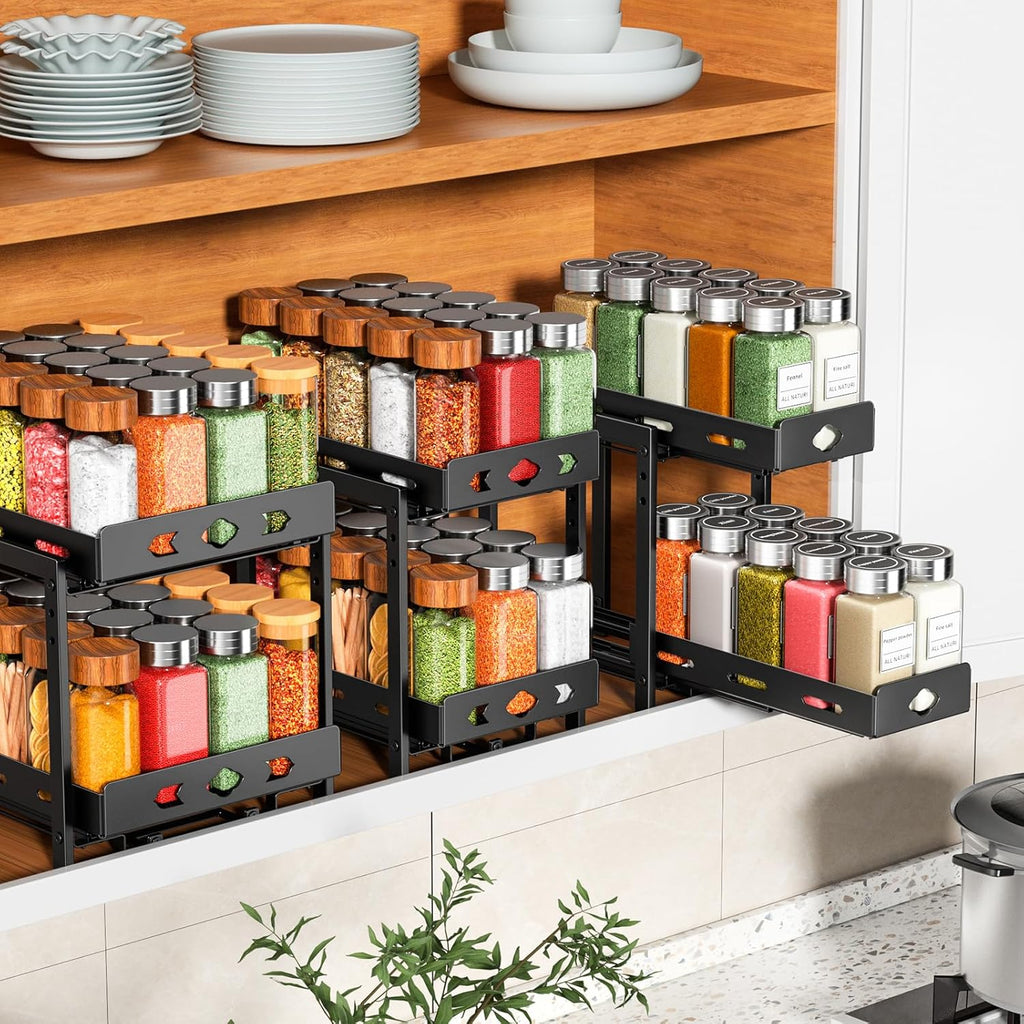 2-Tier Heavy Duty Slide Out Spice Rack, Black X5414