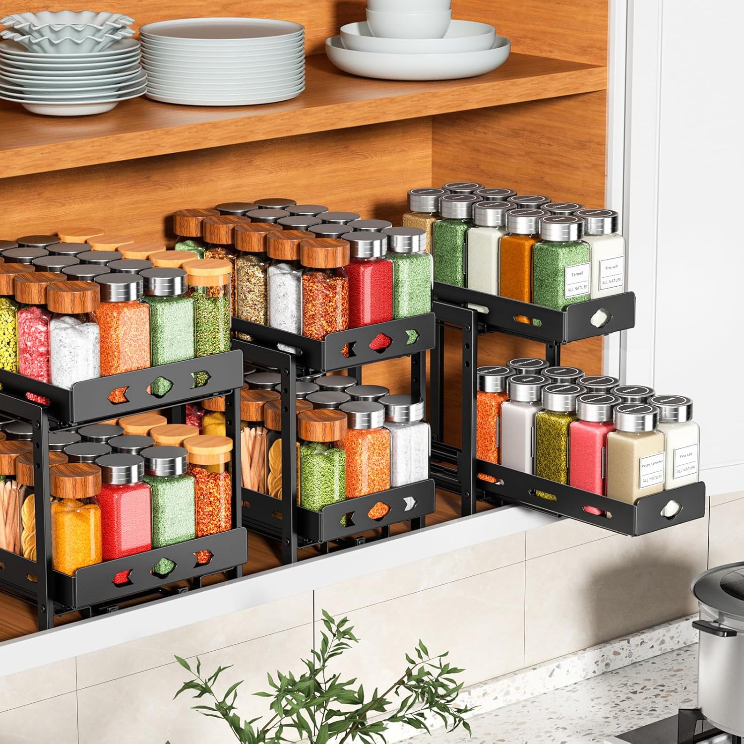 2-Tier Heavy Duty Slide Out Spice Rack, Black X5414