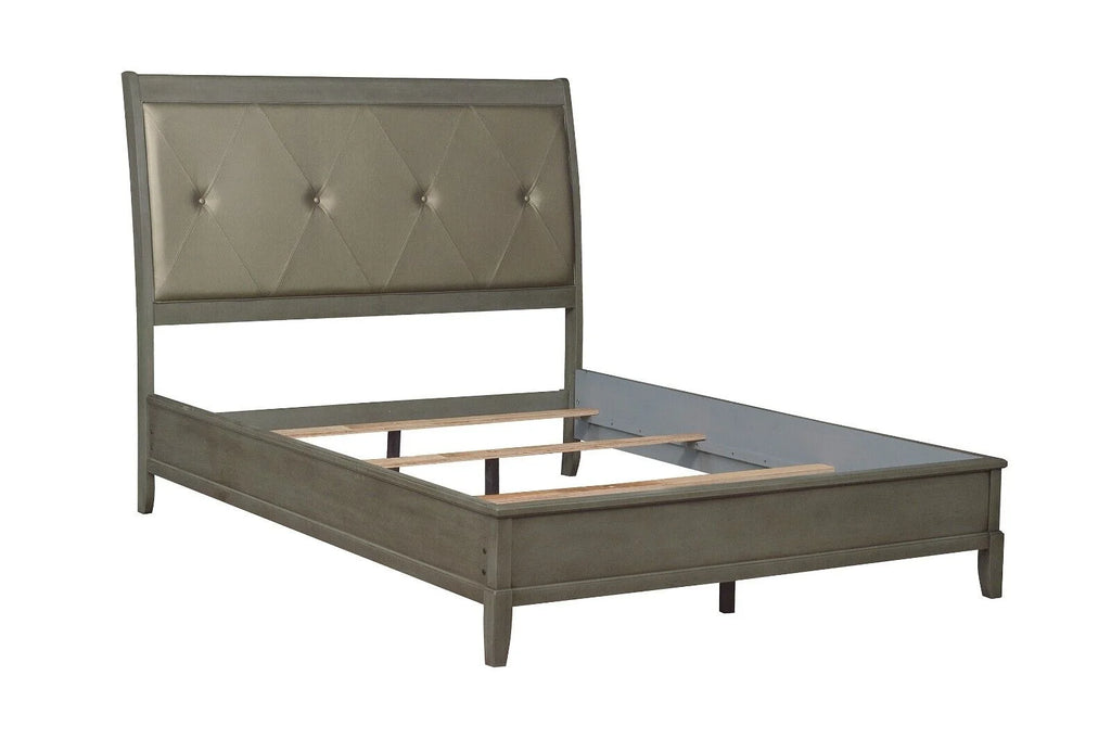 Gray Finish Wooden 5pc Bedroom Set Queen Sleigh Bed Nightstand Dresser Mirror Chest I571