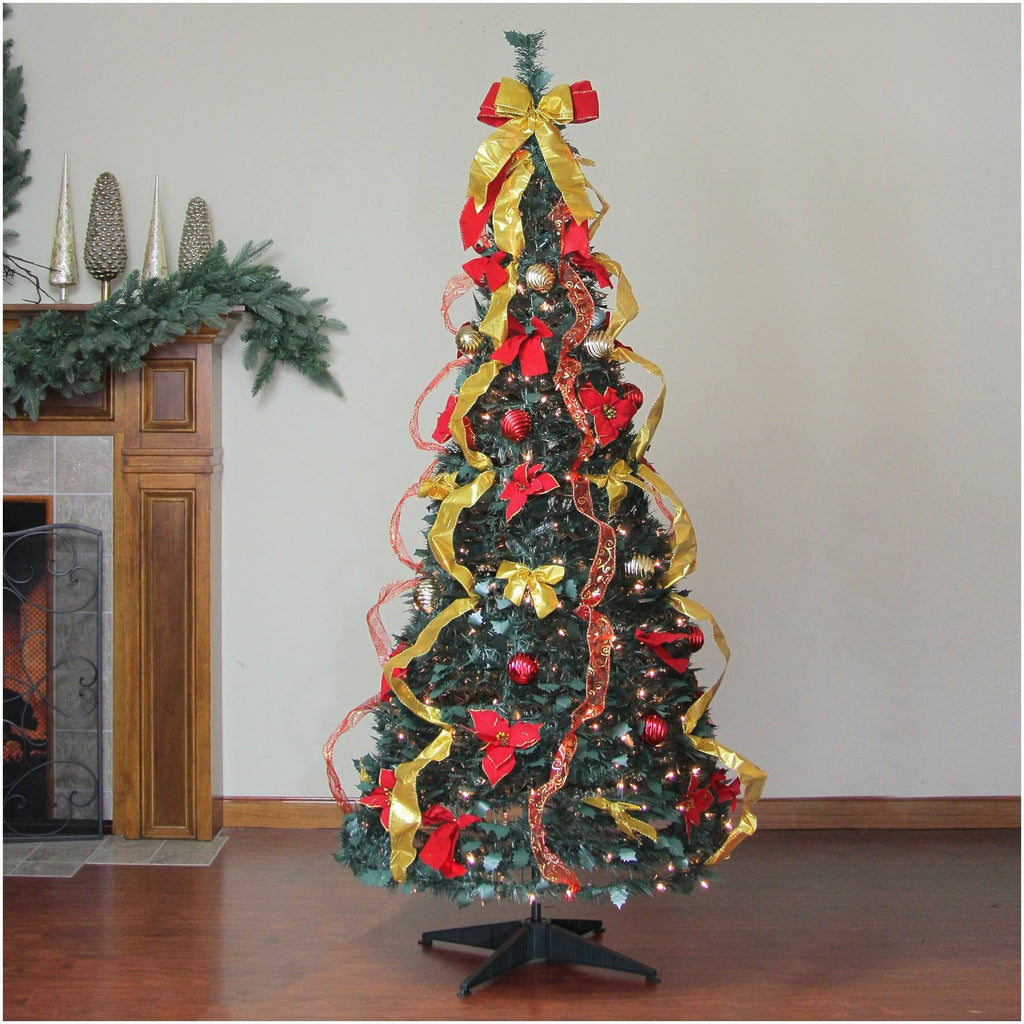 6' Pre-Lit Gold and Red Artificial Christmas Tree T56108