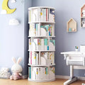 5 Tier White Solid Wood Rotating Bookshelf I782
