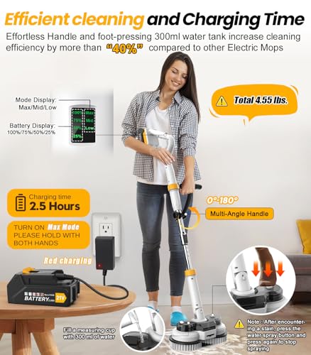 800RPM Cordless Electric Mop with 6000mAh Battery B48146