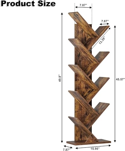 9 Tier Tree Bookshelf, Rustic Brown Wood Bookcase L43120