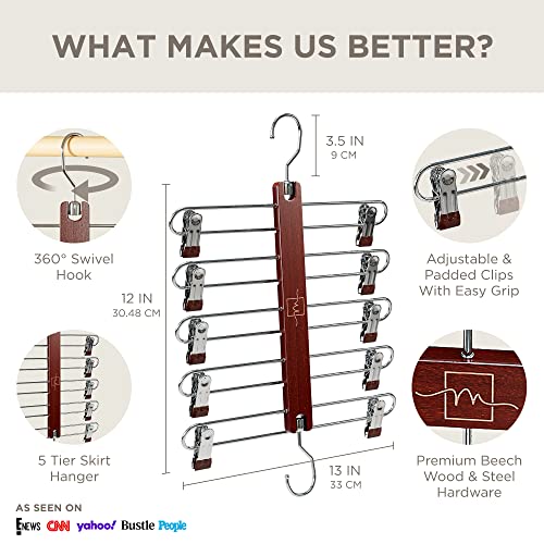 European Beechwood 5 Tier Skirt Hangers with Clips E78651