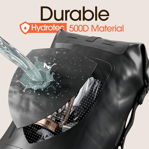 Waterproof Backpack with Roll-Top Closure and IPX8 Waterproof Phone Case (Black, 35L) M2370