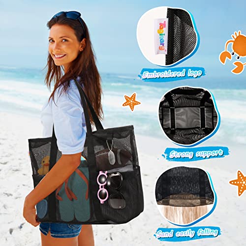 Large Mesh Beach Bag with Zipper and 8 Pockets Y16701