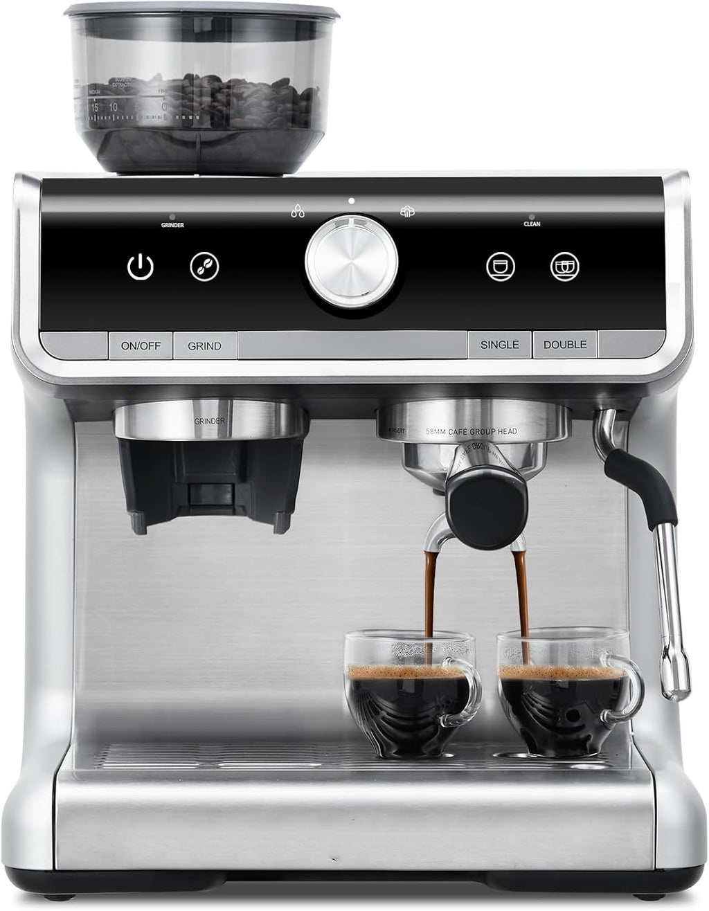 20 Bar Brushed Stainless Steel Espresso Machine with Milk Frother Steam Wand Z23889