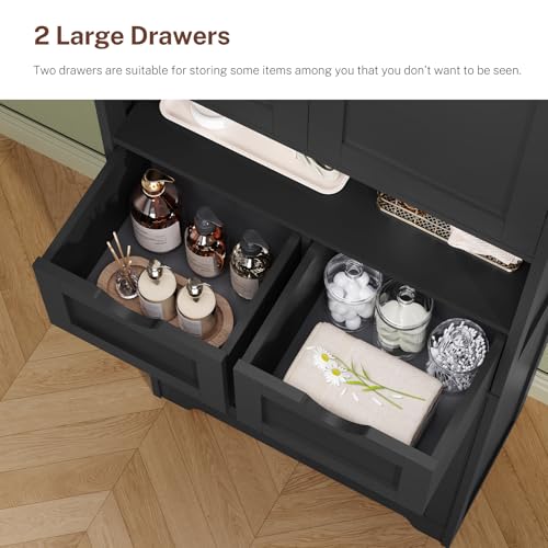 White Tall Bathroom Cabinet with 2 Drawers & 2 Adjustable Shelves & 4 Doors S489