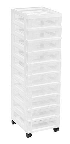 White 10-Drawer Plastic Rolling Cart with Wheels L76870