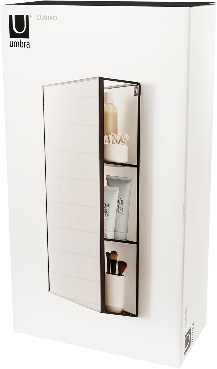 Black Metal Bathroom Mirror Storage Cabinet with 3 Shelves P255661