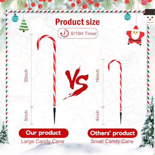 20 Packs Solar Candy Cane Lights Outdoor Pathway, 8 Modes LED Candy Cane Decorations K9656