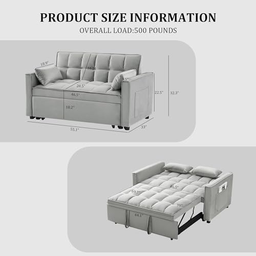 Gray Velvet Convertible Sleeper Sofa Bed D10364