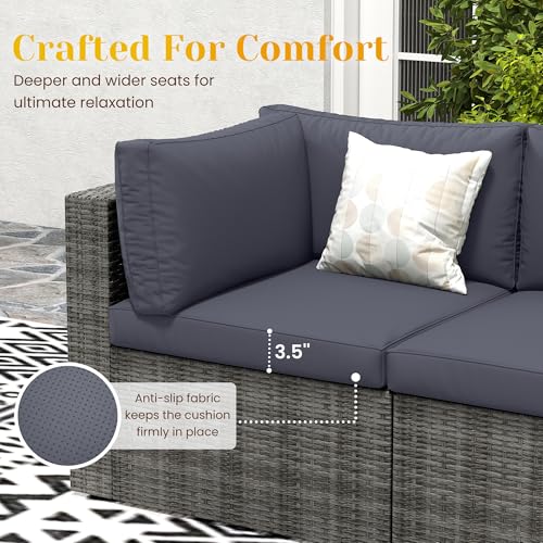 Grey 7 Pieces Outdoor Patio Furniture Set with Glass Tea Table R9906