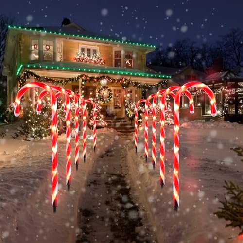 20 Packs Solar Candy Cane Lights Outdoor Pathway, 8 Modes LED Candy Cane Decorations K9656