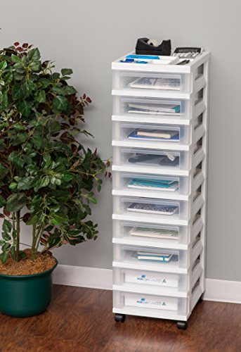 White 10-Drawer Plastic Rolling Cart with Wheels L76870