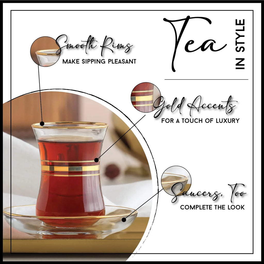 Set of 6 Clear Glass Tea Cups and Saucers F1777