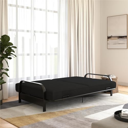 Black Convertible Metal Frame Futon Sofa with Coil Mattress V487717